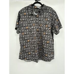 Creepy Co Macabre Collection Skulls Button Up Shirt Mens XL Black Gray Orange